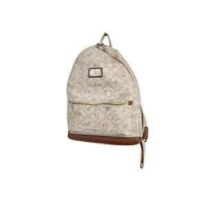 Giulia Pieralli Beige Logo Print Backpack Purse Brown Trim